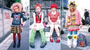 Jeunes filles japonaises au style vestimentaire color et cratif dans la rue.