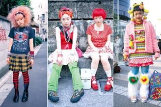 Jeunes filles japonaises au style vestimentaire color et cratif dans la rue.
